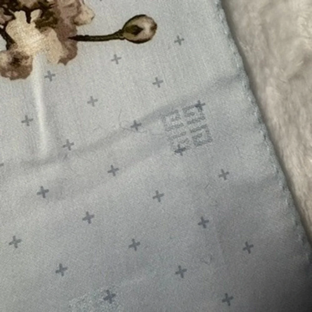 Vtg GIVENCHY Scarf Handkerchief Floral Cotton Light Blue 19.5